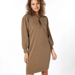 ESQUALO Long Sleeve Brown Dress